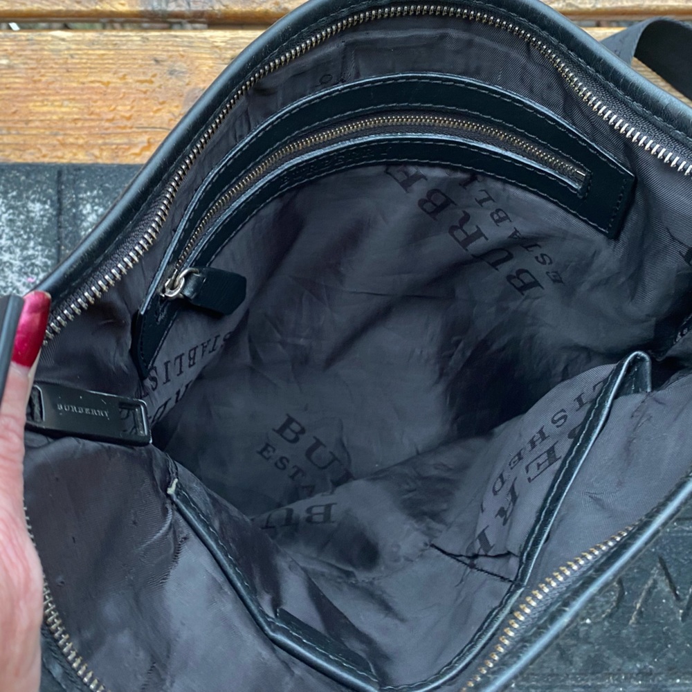 BURBERRY Black Check Messenger Bag w/LOGO Strapping/italian made🎁EUC - Picture 5 of 13